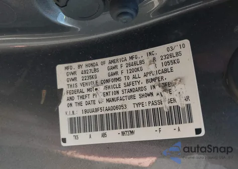 2010 Acura Tl 3.7 z USA, uszkodzony, nr VIN 19UUA9F51AA006053